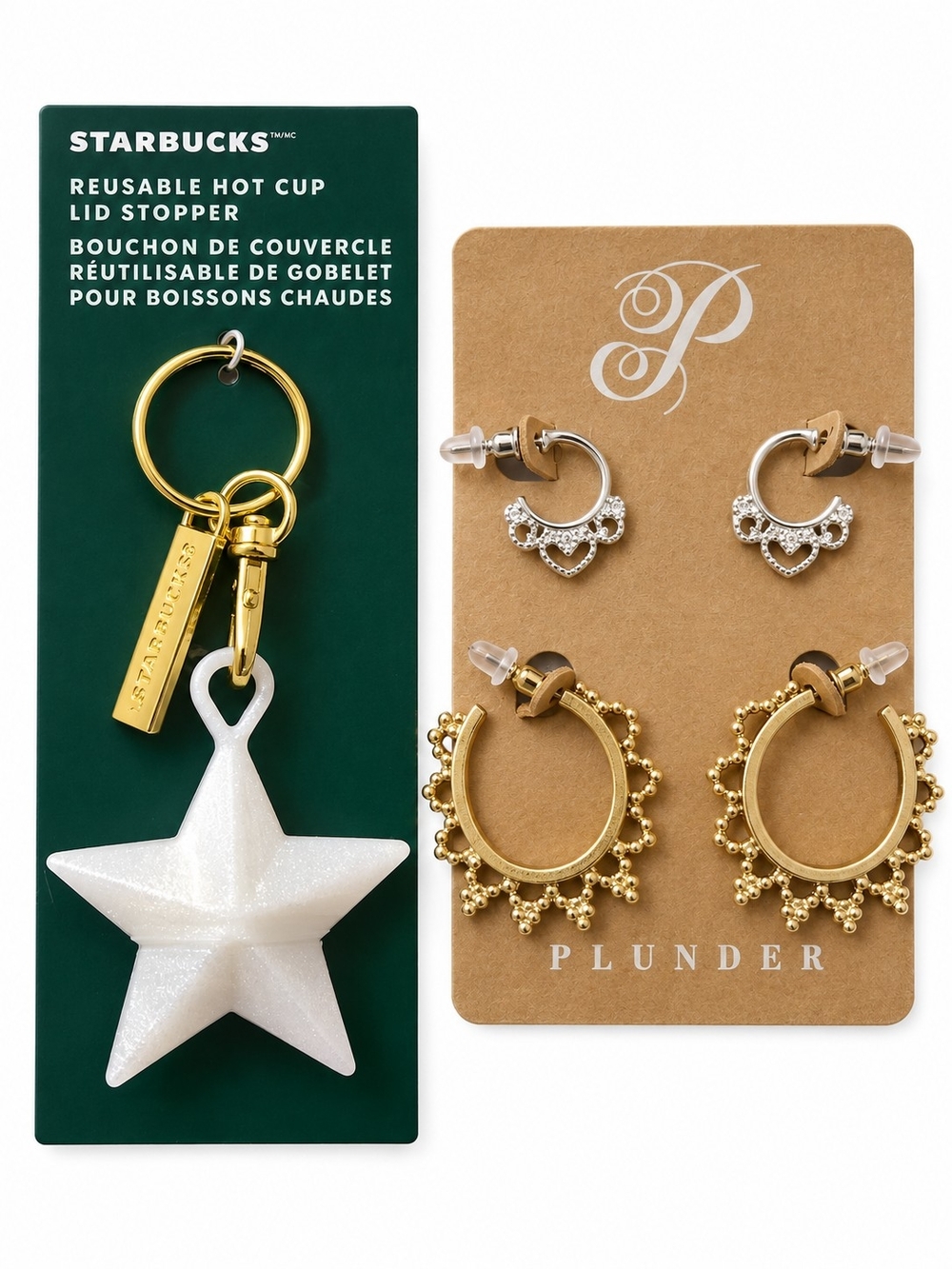 Starbucks Star Lid Stopper + Plunder 2 Pair Earring Bundle NWT